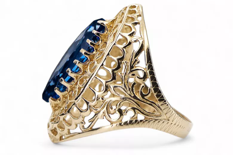 Szafir 14k żółte złoto Pierścionek Vintage vrc090y